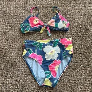 Xhilaration Blue and Pink Floral Bikini Swim Suit